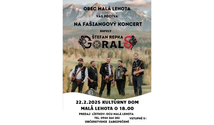 Fašiangový koncert kapely GORALS 22.02.2025 o 18:00